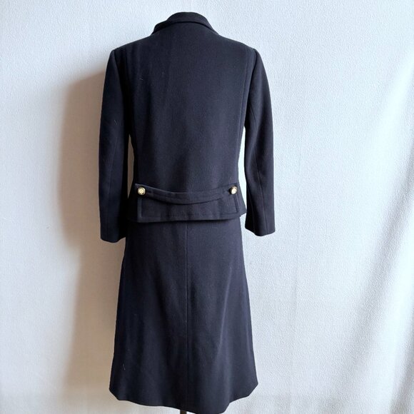 Navy Blue Wool Boxy Jacket Slim Skirt Woman's Suit - Picture 4 of 13